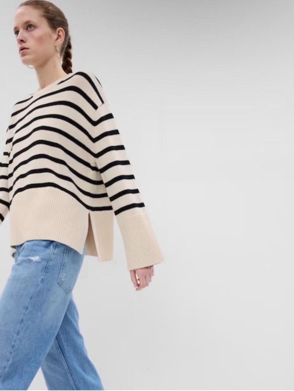Gap oversized Striped Beige and Black Crewneck Sweater - Women's